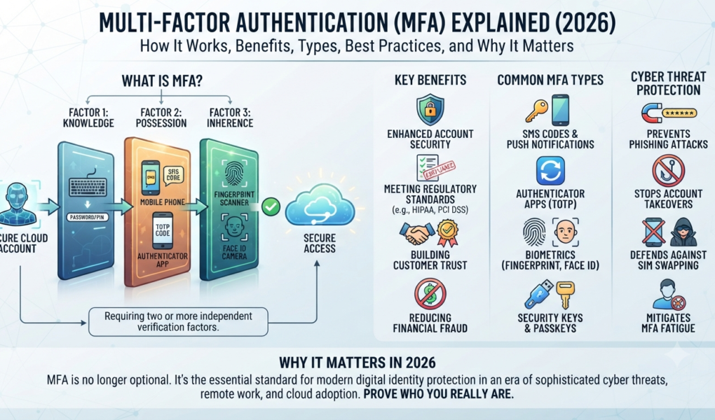 Multi-Factor Authentication (MFA) Explained (2026): How It Works, Benefits, Types, Best Practices, and Why It Matters