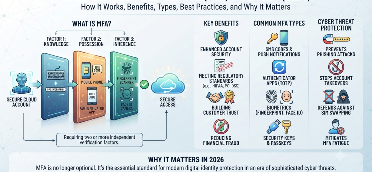 Multi-Factor Authentication (MFA) Explained (2026): How It Works, Benefits, Types, Best Practices, and Why It Matters