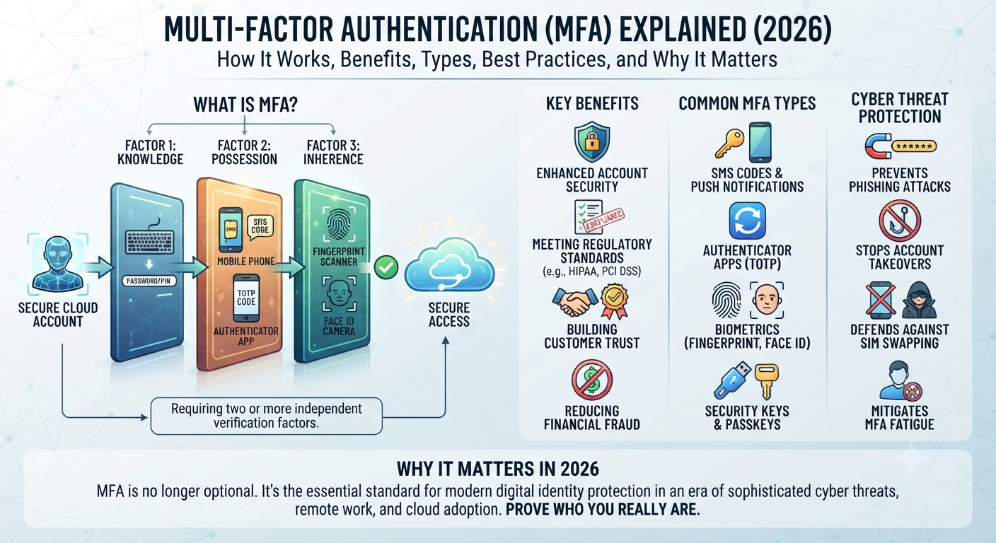 Multi-Factor Authentication (MFA) Explained (2026): How It Works, Benefits, Types, Best Practices, and Why It Matters
