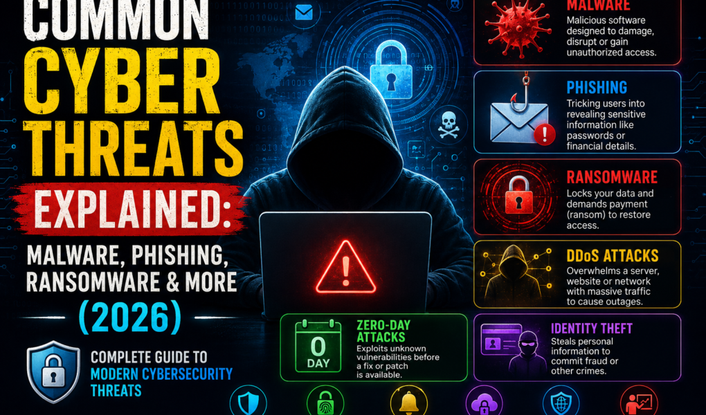 Common Cyber Threats Explained: Malware, Phishing, Ransomware & More (2026) – Complete Guide to Modern Cybersecurity Threats