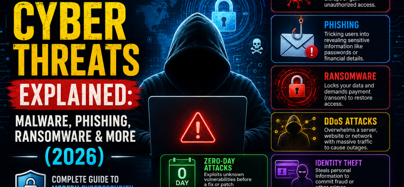 Common Cyber Threats Explained: Malware, Phishing, Ransomware & More (2026) – Complete Guide to Modern Cybersecurity Threats