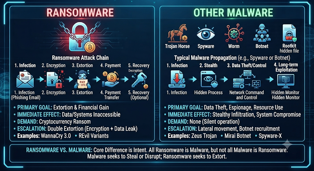 Difference between ransomware and other malware