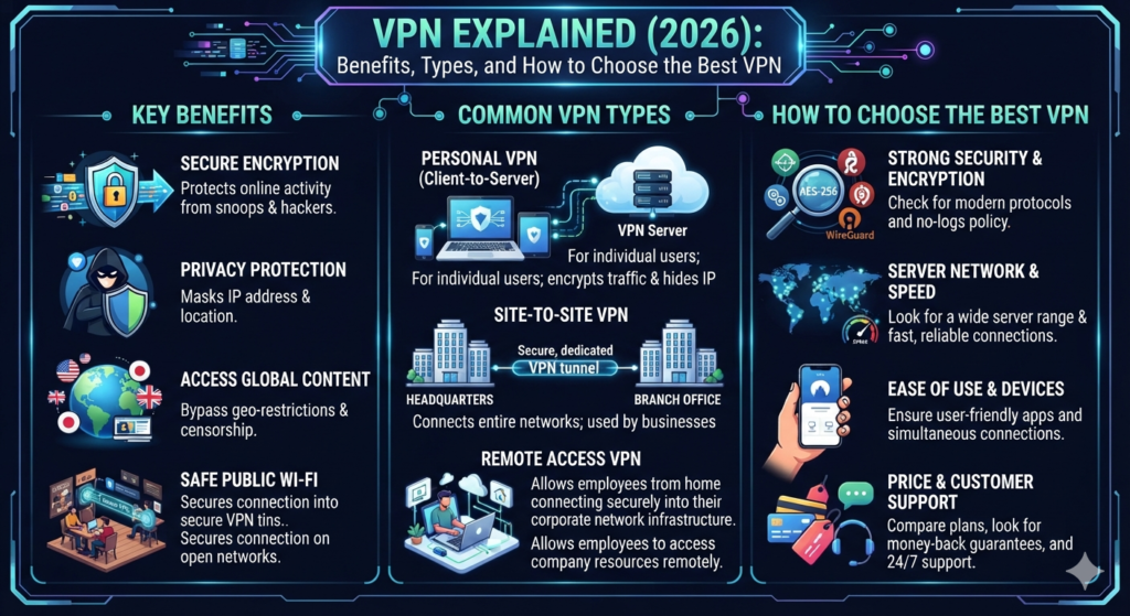 VPN Explained (2026): Benefits, Types, and How to Choose the Best VPN