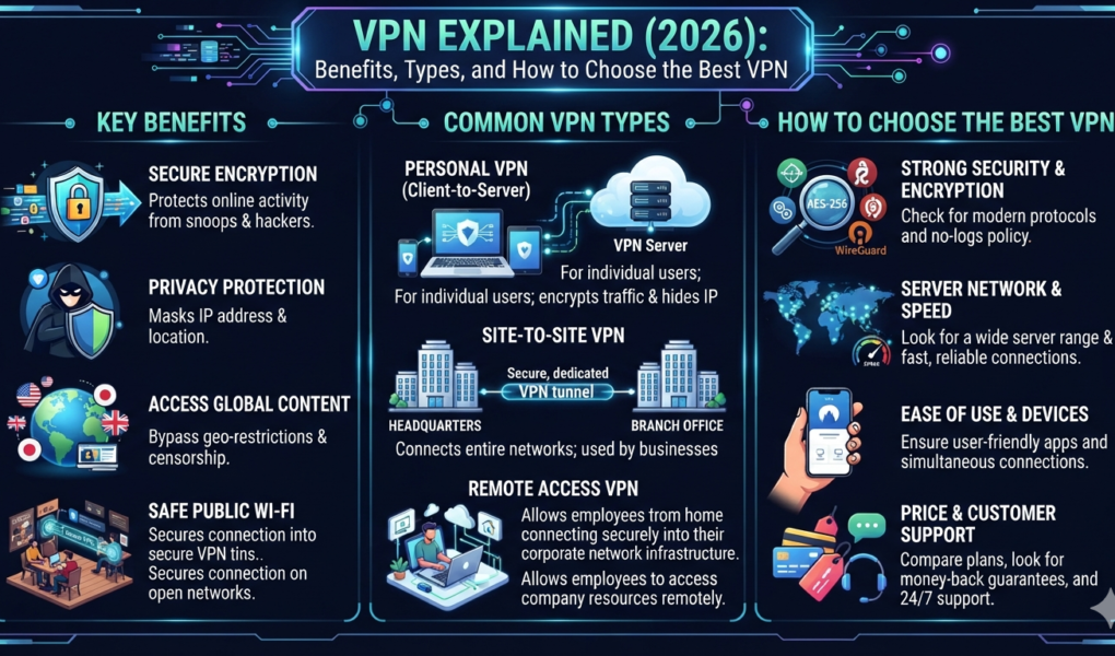 VPN Explained (2026): Benefits, Types, and How to Choose the Best VPN