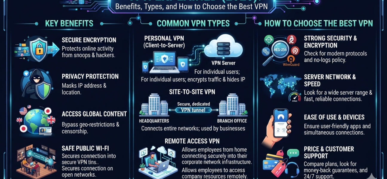 VPN Explained (2026): Benefits, Types, and How to Choose the Best VPN