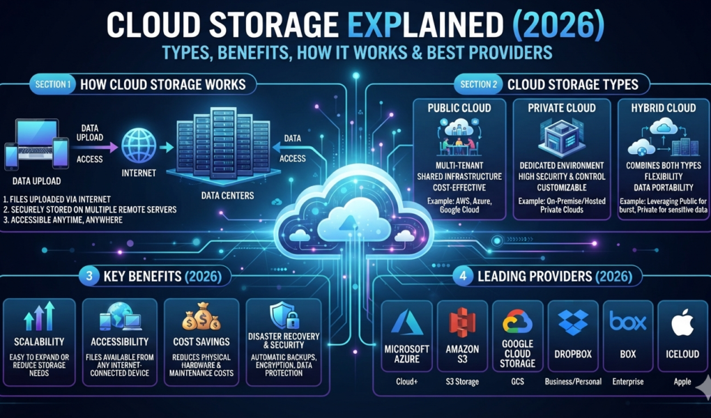 Cloud Storage Explained (2026): Types, Benefits, How It Works & Best Cloud Storage Providers