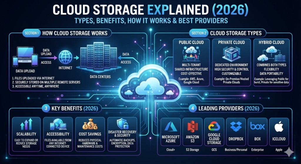 Cloud Storage Explained (2026): Types, Benefits, How It Works & Best Cloud Storage Providers