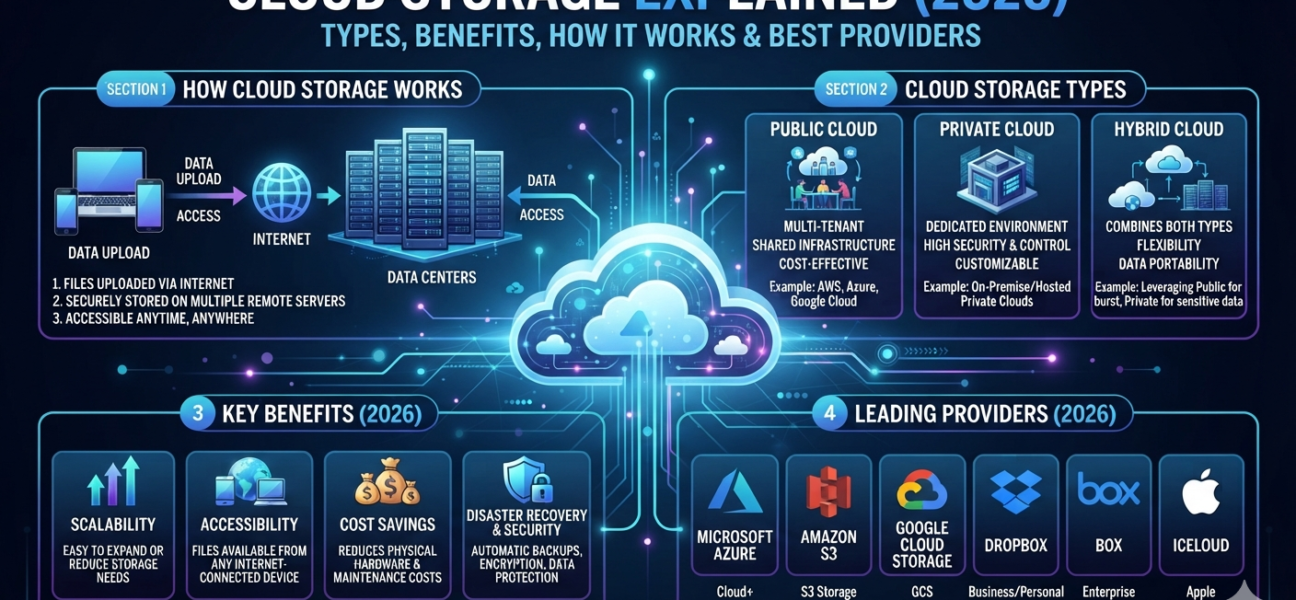 Cloud Storage Explained (2026): Types, Benefits, How It Works & Best Cloud Storage Providers