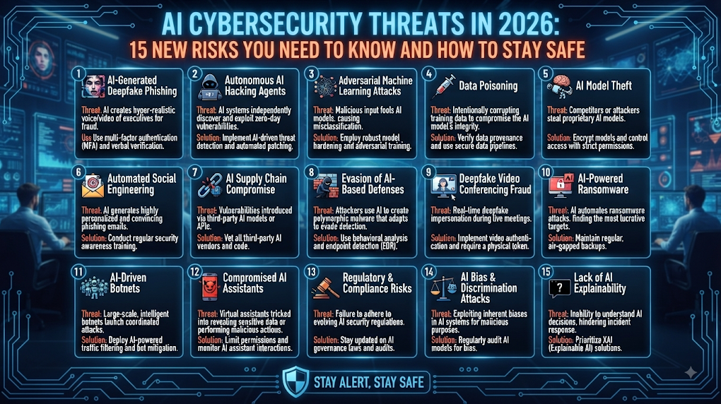 AI Cybersecurity Threats in 2026: 15 New Risks You Need to Know and How to Stay Safe