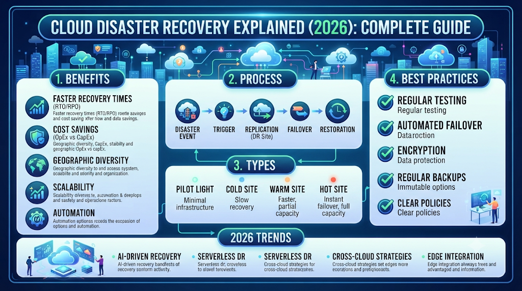 Cloud Disaster Recovery Explained (2026): Complete Guide, Benefits, Process, Types & Best Practices
