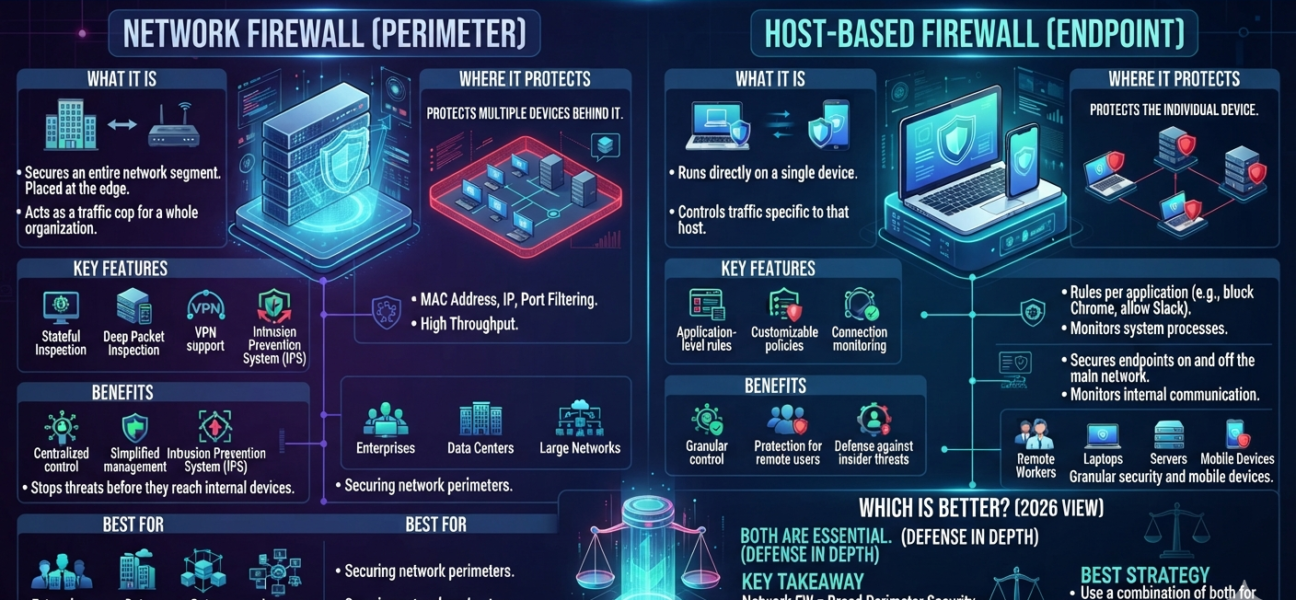 Network Firewall vs Host-Based Firewall: Key Differences, Benefits, Uses & Which Is Better? Complete guide 2026