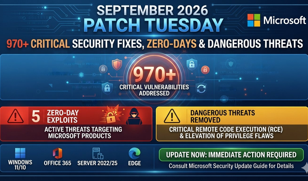 Microsoft September 2026 Patch Tuesday: 970+ Critical Security Fixes, Zero-Days & Dangerous Threats