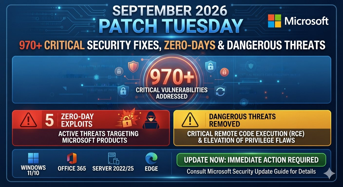 Microsoft September 2026 Patch Tuesday: 970+ Critical Security Fixes, Zero-Days & Dangerous Threats